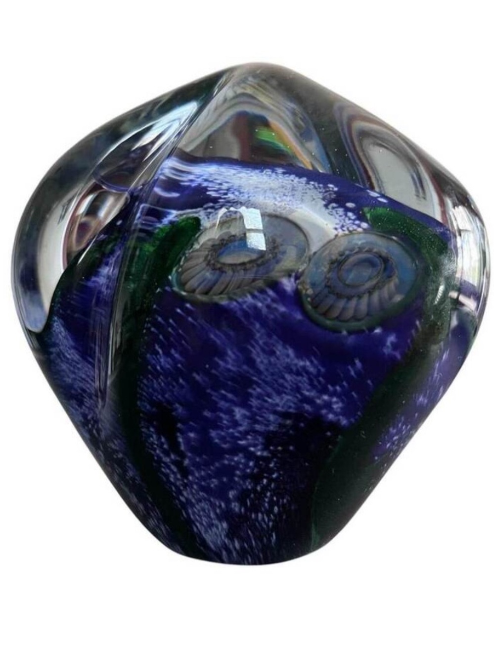 Robert Eickholt Signed Cobalt Blue Sea Life Art Glass Paperweight (2000)